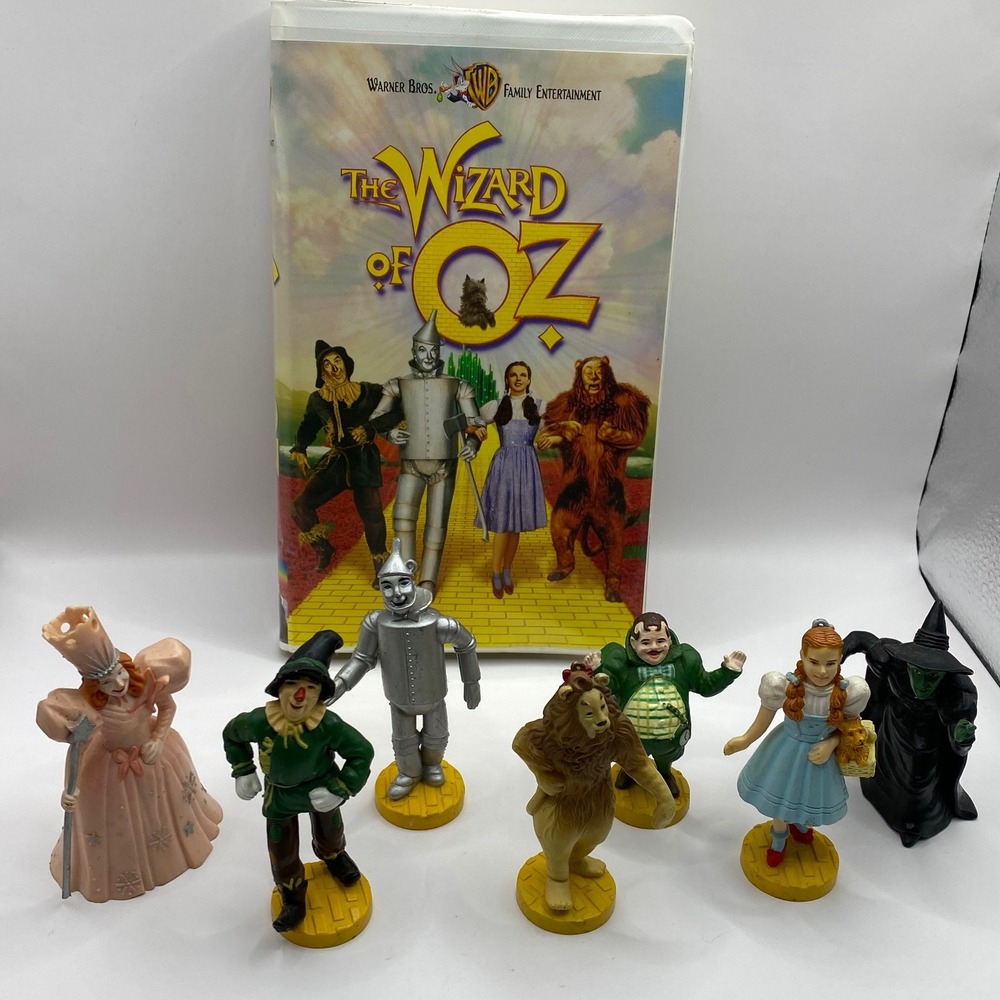 Vintage Wizard of Oz VHS Tape Figurine Set Dorothy Tin Man Scarecrow & More